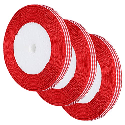 TBEST DIY Accessoires, 3pcs Checked Ribbon 25yards/Roll DIY Bowknothandwerk Weihnachten Hochzeitstorte Verband 1 Cm von Tbest