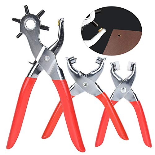 TSTEST LOCHE PUEs, Multifunktionalgürtel Puer Lederloch PU -Zange Eyelet Plier TRIKMET TOOL (Roter Griff Stanzzange 3-teiliger Set) von Tbest