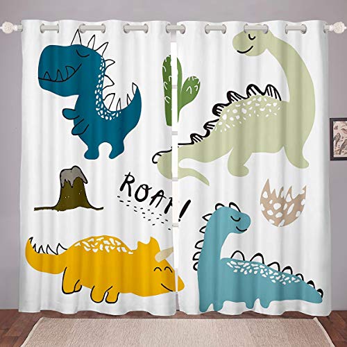 Jungen Dinosaurier Vorhänge Dekorativ Niedlicher Karikatur Dino Blickdichte Vorhänge 245x140cm Schöne Dschungeltiere Fenstervorhang für Kinder Tierwelt Stil von Tbrand