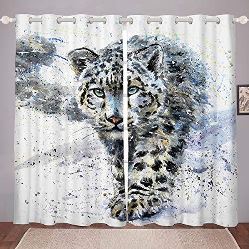 Leopard Vorhänge Tie Dye Leopard Fenstervorhang 137x117cm für Kinder Jungen Teenager Tierwelt Tier Drucken Blickdichte Vorhänge Tierwelt Dekor von Tbrand