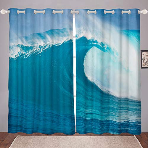 Ozean Wave Vorhänge Surfen nautischen Stil Vorhänge Himmelblau Fenstervorhang 137x117cm Hawaiian Summer Strand Blickdichte Vorhänge für Junge Jugendliche von Tbrand