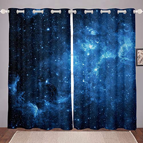 Tbrand Galaxis Vorhänge Weltraum Fenstervorhang 137x117cm für Kinder Jungen Mädchen Weltraumuniversum Blickdichte Vorhänge Blau Dekor Dekorativ von Tbrand