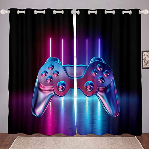 Tbrand Gamepad Blickdichte Vorhänge für Jungen und Teenager, 137 x 117 cm, moderner Spiel-Fenstervorhang, Videospiel-Vorhänge für Kinder und Mädchen, Neuheit, Farbverlauf, Aktionstasten von Tbrand