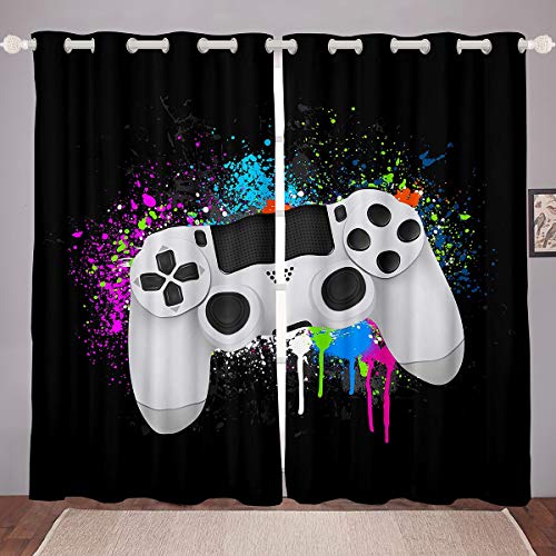 Tbrand Gamepad Vorhänge Jungen Gamer Fenstervorhang 137x117cm Weißes Videospiel Gamepad Blickdichte Vorhänge Für Kinder Schlafzimmer Dekor Bunte Krawattenfarbe Modern Game Controller von Tbrand