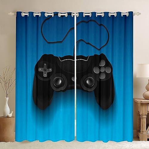 Tbrand Gamepad Vorhänge Kinder Spieler Fenstervorhang Für Jungen Jugend Moderner Videospiel Controller Blickdichte Vorhänge 183x117cm Schwarz Blau Gaming Vorhänge von Tbrand