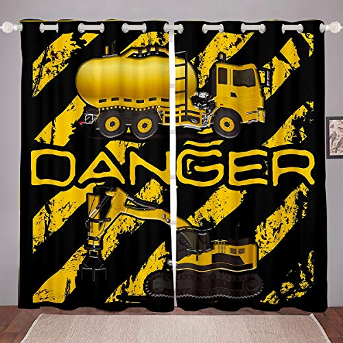 Tbrand Karikatur Auto Vorhänge Kinder Baufahrzeuge Fenstervorhang 245x140cm Vorhänge für Jugend Karikatur Maschinen LKW Blickdichte Vorhänge Baustelle Bagger von Tbrand