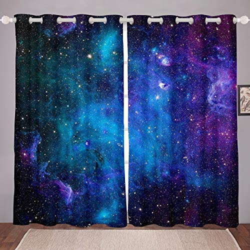 Tbrand Kinder Blickdichte Vorhänge Galaxie Sternenhimmel Vorhänge für Jungen Mädchen Weich Atmungsaktiv Microfaser 137x117cm Fenstervorhang Lila Blau von Tbrand