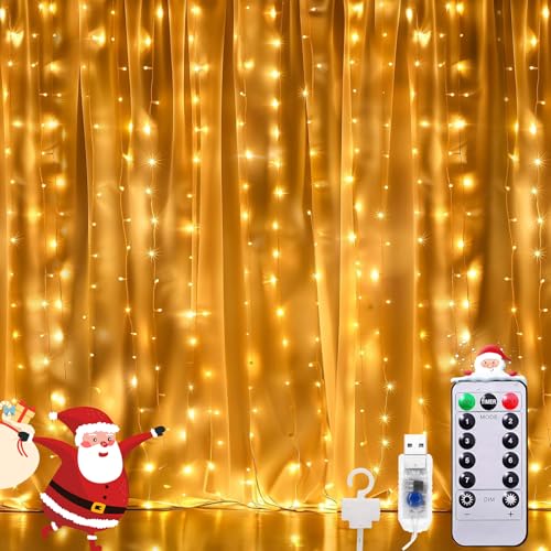 Tceapoo LED Lichtervorhang 3x2m, 8 Modi LED Lichterkette Vorhang Lichtervorhang Warmweiß für Innen & Außen Deko, USB Lichterkette Innen für Zimmer,Hochzeit,Party,Balkon,Weihnachten (Warmweiß) (3x2m) von Tceapoo