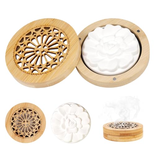 Duftstein für Ätherische Öle Set, Hölzerner Räucherkiste Duftstein Air Diffuser Diffuser Ätherische Öle mit Aroma Duftöl Diffuser Ornament für Schlafzimmer/Wohnzimmer/Spa/Bad von Tcnzdy