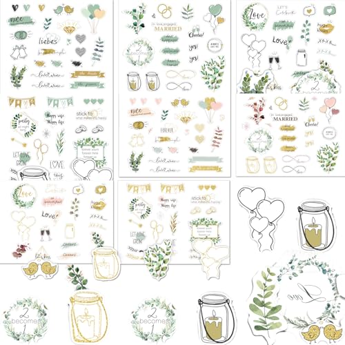 200 Stück Sticker Fotoalbum, Chromatisch Sticker Hochzeit Gästebuch 2 Stile Sticker Hochzeit Schön Scrapbook Stickers Sticker Blumen und Blumen Sticker Mini Sticker für Fotoalbum Hochzeit von Tcnzdy