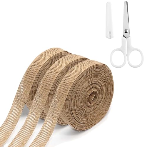 30m Juteband, 1cm Juteband Breit, Juteband Dekoband für DIY Handwerk Verpackung, Jute Band für Geschenk, Hochzeit, Weihnachten, Esstisch, Herbstkranz, Blumenstrauß Dekoration von Tcnzdy