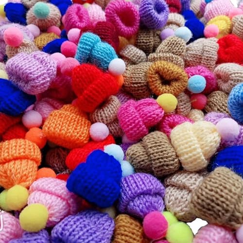 Tcnzdy 60 Stück Sorgenwürmchen Zubehör,Mini-Strickmützen,glückswürmchen zubehör Geeignet für DIY Hair Accessories Jewelry Making DIY Craft Art,Weinflaschendekoration von Tcnzdy