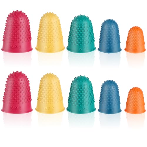 10 Stück Gummi Fingerspitzen, 5 Größen Gummi Finger Tip Pads Griffe Silikon Wiederverwendbarer Fingerkappen Fingerspitzen Schutzkappen für Schreiben, Sortieren, Handarbeiten, DIY Nähwerkzeuge von Teaaha