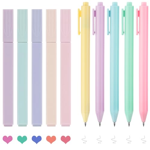 10 Textmarker Pastell Set, Aesthetic Gelstifte No Bleed Dry Fast Highlighter Marker Pens for Journal Bibel Büro Planer Notizen (5 Tintenschreiber, 5 Textmarker) von Teaaha