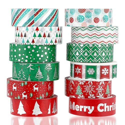 12 Rollen Washi Tape Weihnachten, 12 Arten Von Masking Tape Weihnachten, Klebeband Weihnachten, Weihnachts Washi Tapes, Washi Tape Winter, Xmas Tree Washi Tape Für Crafts DIY Tape Scrapbooking Gift von Teaaha