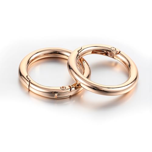 2 Stück Runde Karabiner gold, 25mm Runde Karabiner Metall O-Ring Frühling Snap Clips Karabinerhaken Klein Karabiner, Karabinerhaken Schlüsselanhänger für DIY Handwerk Zubehör Taschen Geldbörsen von Teaaha