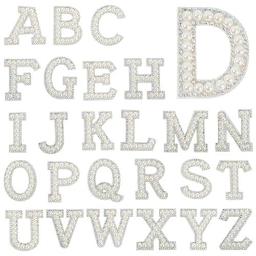 26 Stück Buchstaben Strass Aufbügeln A-Z, Perlen Strass Buchstaben Aufnäher, Perle Aufnäher Buchstaben, Perlen Buchstaben Zum Aufbügeln für DIY Rucksack Schuhe Weihnachtsdekoration von Teaaha