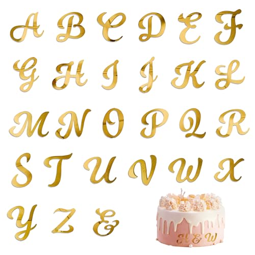 27 Stück Buchstaben Für Torte, Cake Topper Name Personalisiert, Selbstgemachter Tortendeko Name A-Z Acryl Buchstaben Tortendeko Gold Für Hochzeitstorten Dekorationen, Party, Geburtstag(Großbuchstaben) von Teaaha