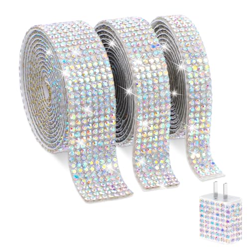 3 Rollen Strassband Selbstklebend, Strassband Zum Aufnähen Glitzerband Strassband Glitzersteine Silber Selbstklebende Strasssteine Kristall Diamant Dekoration Für DIY Kunsthandwerk (AB) von Teaaha