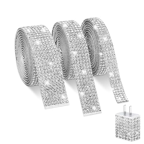 3 Rollen Strassband Selbstklebend, Strassband Zum Aufnähen Glitzerband Strassband Glitzersteine Silber Selbstklebende Strasssteine Kristall Diamant Dekoration Für DIY Kunsthandwerk (silber) von Teaaha