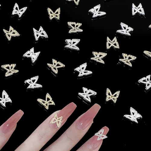 40 Stück 3D Schmetterlings Nagel Charms Schmetterlings Nail Charms Legierung Nagel Steine Nail Deko Steinchen Nail Art Nägel Strasssteine Valentinstag Für Nägel DIY Handyhülle Dekoration von Teaaha