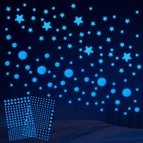 413 Stück Leuchtsterne Kinderzimmer 3D, Nachtleuchtende Sternen Wandaufkleber, Leuchtsterne Selbstklebend Mond und Sterne Glow in the Dark Wandsticker für Kinderzimmer Schlafzimmer Wohnzimmer von Teaaha