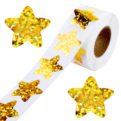 500 Stück Aufkleber Sterne, 2,5 cm Glitzer Sterne Aufkleber sterne sticker, Holografische goldene Sternenfolie Aufkleber, Selbstklebend, Sterne Belohnung Sticker für Weihnachtsdekoration (Gold) von Teaaha