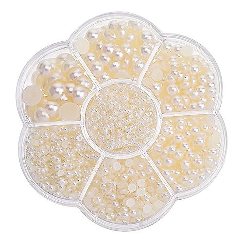 5600 Stück Halbperlen Weiß Flache Rückseite Perle Beige Lose Perlen Für Schmuckherstellung Flache Halbperlen Zum Basteln Für DIY Nagelperlen Für Armbänder Handy (2/3/4/5/6/8/10 Mm) von Teaaha