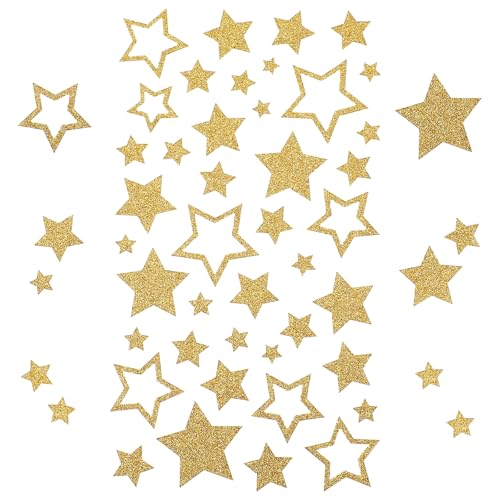 6 Sheer Sterne Sticker, Glitzer Sterne Aufkleber Selbstklebend Zum Basteln, Aufkleber Sterne Für DIY Weihnachten Weihnachtskarten Deko Geschenk Handwerk (Gold) von Teaaha