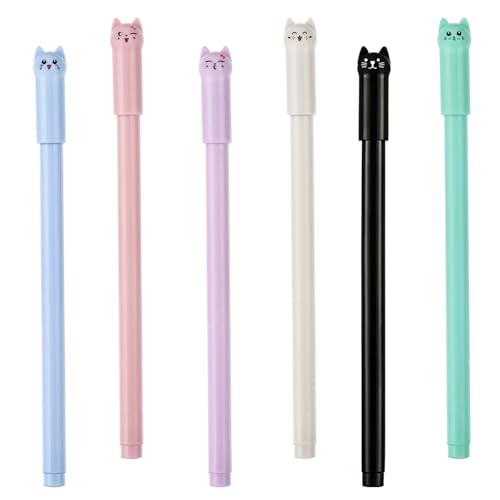 6 Stück Stift katze, Katze Stift, Kawaii Süße Cartoon Süße Stifte, Bunte Gelstifte für Kinder und Erwachsene für Büro Schulbedarf, Katzen Gel Kugelschreiber Set für Kreative Zeichnungen Notizen von Teaaha