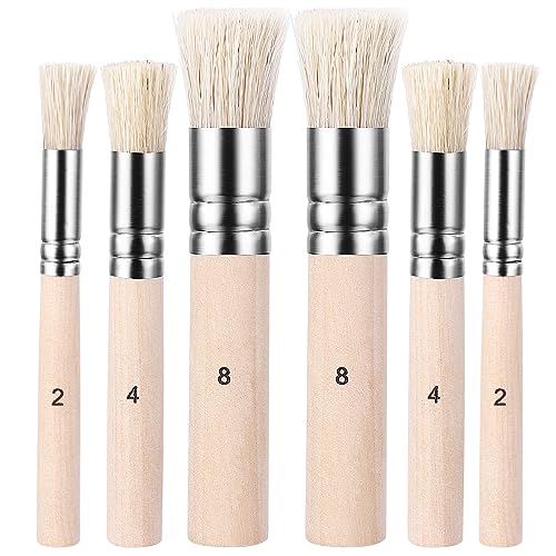 6 Stücke Schablonierpinsel, Holzschablonenpinsel Naturborsten, Borstenpinsel Set Paint Brushes Pinsel Rund Borsten Malpinsel Für DIY Art Crafts 3 Größen von Teaaha