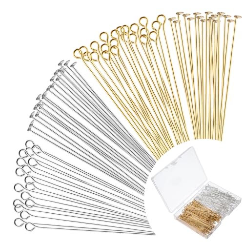 600 Stück 50mm Kopf Pins, Schmuck Kopfnadeln Gerade Stifte Edelstahl-Stift-Entdeckungen Kopfstifte Für Ohrring-Anhänger-Schmuckherstellung, Golden/Silber von Teaaha