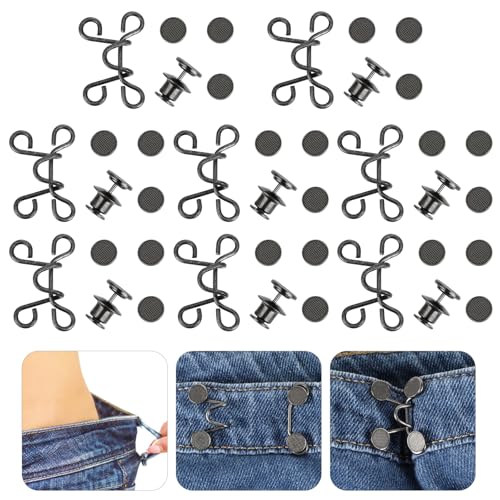 8 Sets Hosen Enger Machen Clip, Hosen Verkleinern Clip Jean Knopfnadeln, Verstellbare Nagelfreie Taillenschnallen, Hosenknopf Zum Enger Machen, Abnehmbare Jeansknöpfe Hosenclips (black) von Teaaha