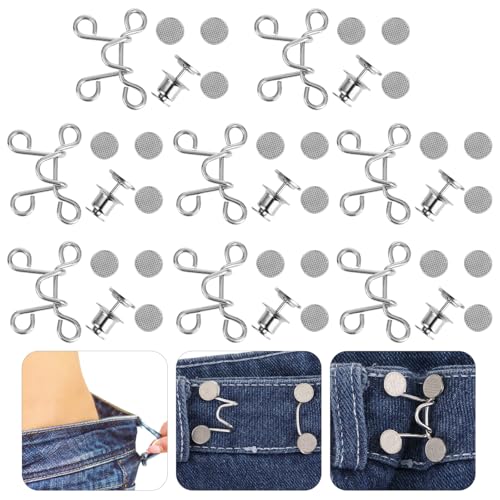 8 Sets Hosen Enger Machen Clip, Hosen Verkleinern Clip Jean Knopfnadeln, Verstellbare Nagelfreie Taillenschnallen, Hosenknopf Zum Enger Machen, Abnehmbare Jeansknöpfe Hosenclips (silver) von Teaaha