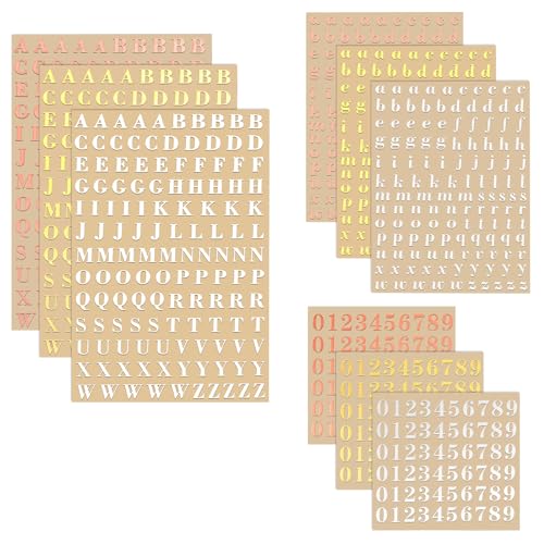 9 Bögen Aufkleber Buchstaben Selbstklebende Zahlen Aufkleber, 4.5 mm Metall Sticker klein Mini Aufkleber Roségold & Silber Nummern Aufkleber für Scrapbook DIY Basteln (Groß und Kleinbuchstaben) von Teaaha