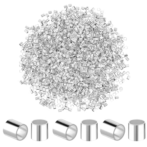 Teaaha 2000 STK Quetschperlen Silber - 2mm Tube Crimp für Schmuck, Rohr Spalte Stopper für Schmuckstränge, DIY Schmuck & Geschenke (Ohrringe, Halsketten, Anhänger) von Teaaha