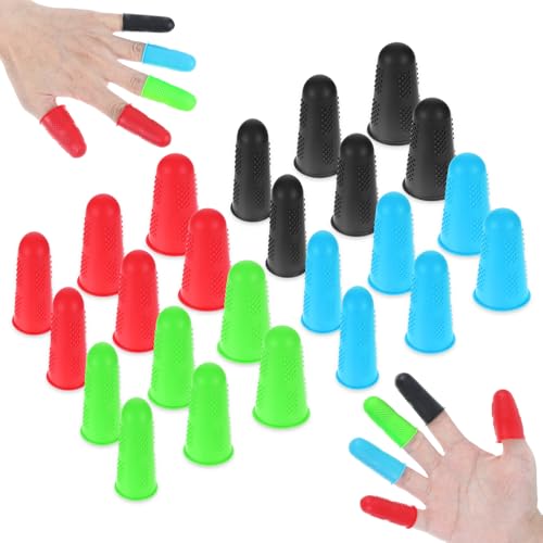 Teaaha 24 Stück Fingerschutz, 3 Größen Silikon-Fingerschutz rutschfeste Fingerkappe Gummi Fingerspitzen für Fingerspitzen, Wundpflege, Frachtabfertigung, Gartenarbeit (schwarz, blau, grün, rot) von Teaaha