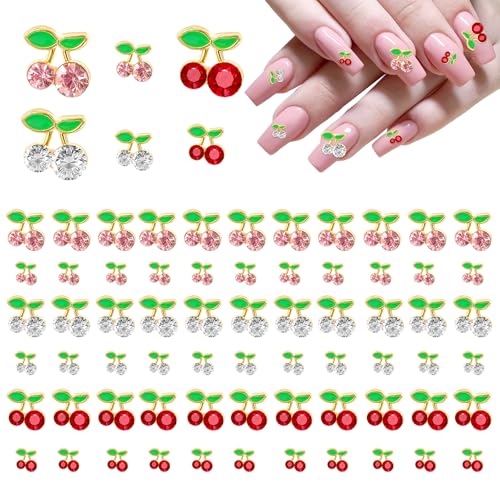 Teaaha 60 Stück 3D Kirsch Nagelanhänger Glänzend Süße Frucht Luxus Edelsteine Kirsch Nagel Strasssteine Nagelkunst Diamantkristall Luxus Für Frauen Und Mädchen Schmuckherstellung (rosa, rot, weiß) von Teaaha