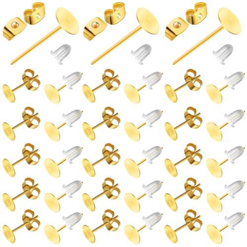 Teaaha 600 Stück Ohrstecker Rohlinge, Edelstahl Ohrringe, Ohrstecker Verschluss Stecker Flach Pad Ohrring, Ohrstecker Selber Machen, Rohlinge Ohrring Rücken Für Ohrring Herstellung (gold) von Teaaha