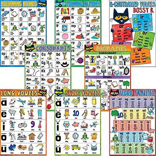 Teacher Created Resources Pete the Cat Phonics Kleine Posterpackung, 27,9 x 39,5 cm, 8 Stück von Teacher Created Resources