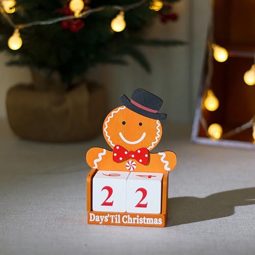 Teahutty Weihnachts-Adventskalender aus Holz, Lebkuchenmann-Countdown-Weihnachtskalender-Ornament, Weihnachts-Lebkuchenmann-Tischanhänger für Jubiläen, Feiertage, von Teahutty