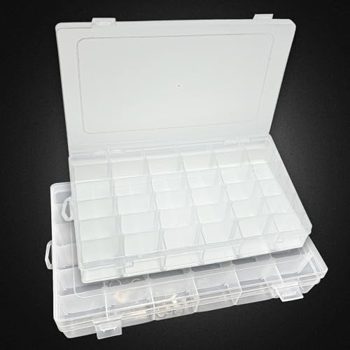 Teawcotie 2 Stück 36 Fächer Plastik Sortierbox, Klar Klein Kunststoff Verstellbare Sortierboxen mit Abnehmbaren Trennwänden, Angehen Angelköder Box, unststoff Schmuck Organizer Box von Teawcotie