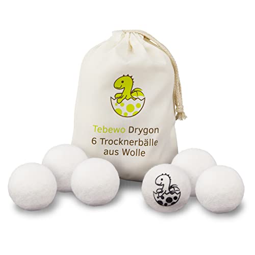 Tebewo Drygon Trockner-Bälle 6er Set | Wasch-Trockner-Bälle aus Schafs-Wolle für Wäsche-Trockner | Natürlicher, umweltfreundlicher Weich-Spüler | Dryer Balls | Ideal für Daunen, Bettwäsche, Jacken von Tebewo