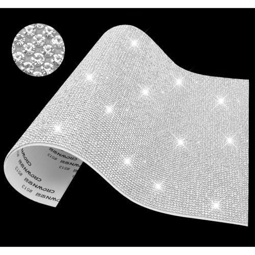 Glitzersteine Silber,Strassband Selbstklebend,Glitzerband Selbstklebend,Strassband,Selbstklebende Glitzersteine,Strasssteine Zum Kleben,Sticker Glitzer,Strassband,20×24Cm,Auto Bling Kristall Aufkleber von Tecfinty