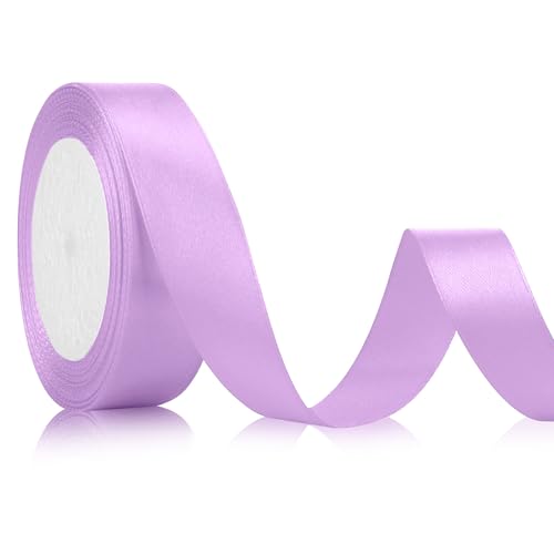 Hellviolettes Satinband, hellviolettes Satinband, 2,5 cm x 22 m, Blumenband, hellviolette Schleife, Halloween-Band, Band für Geschenkverpackungen, Band für Blumenstrauß, Band zum Basteln von Tecfinty