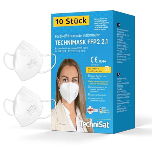 TechniSat TECHNIMASK 2.1 – 10 Stück FFP2 Maske aus Deutschland (Dolomitstaub-geprüft, 5-lagige Atemschutzmaske mit hochwertigem Vlies, geringer Atemwiderstand, Made in Germany) von TechniSat