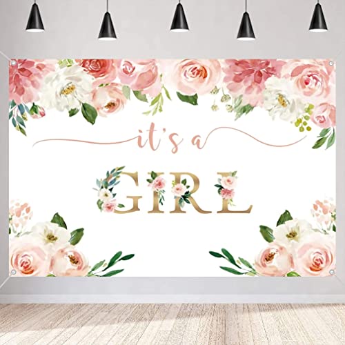 It's a Girl Babydusche Hintergrund Aquarell Rosa Blumen Baby Shower Fotografie Hintergrund Blume Baby Mädchen Party Dekorationen Party Banner Stoffschild Plakat von Tecreo