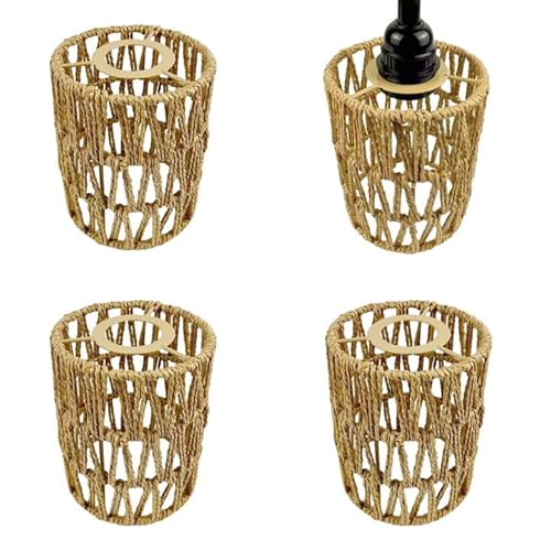 Rattan Lampenschirm Hängelampe | 11.5 x 15 cm Kleine Lampenschirme für Pendelleuchte | Boho Lampenschirm aus Weidengeflecht, Ersatz | Home Deko Gewebte Lampenschirme für Deckenleuchten (1/2/4 Stück) von Tedious