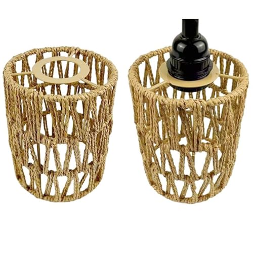 Rattan Lampenschirm Hängelampe | 11.5 x 15 cm Kleine Lampenschirme für Pendelleuchte | Boho Lampenschirm aus Weidengeflecht, Ersatz | Home Deko Gewebte Lampenschirme für Deckenleuchten (1/2/4 Stück) von Tedious