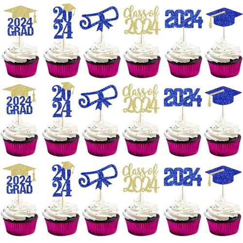 24 Stück Graduation Cupcake Topper Blau Graduation Cake Topper 2022 Graduation Dekorationen 2022 Blau und Gold 2022 Graduation Party Dekoration Supplies von TeePolly